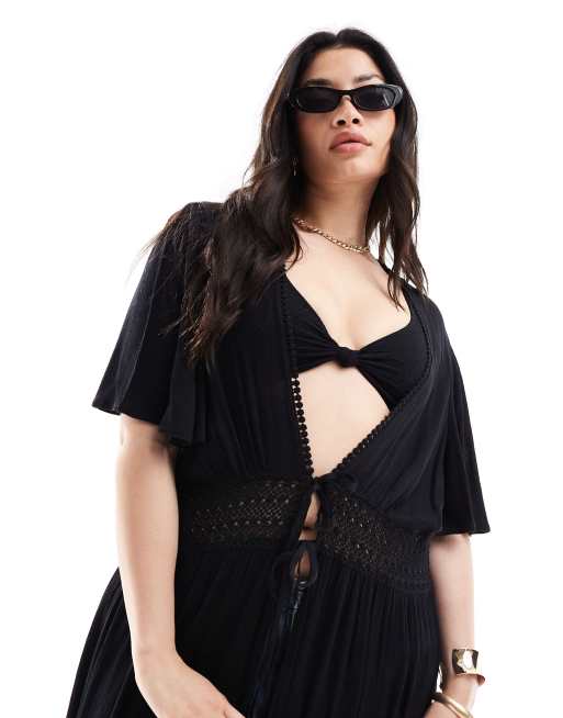 Yours crinkle beach cover up in black