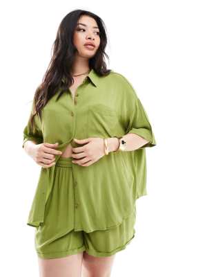 crinkle shirt in olive - part of a set-Green