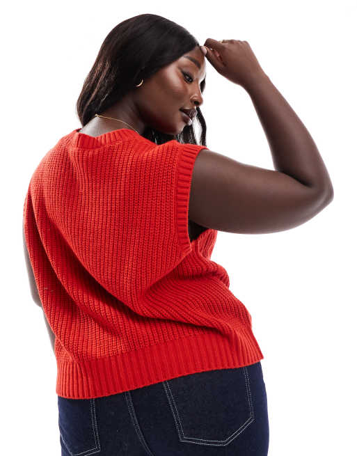 トップス TENDER CO. COLLARLESS VEST Red Yours cropped cable knit vest in red | ASOS