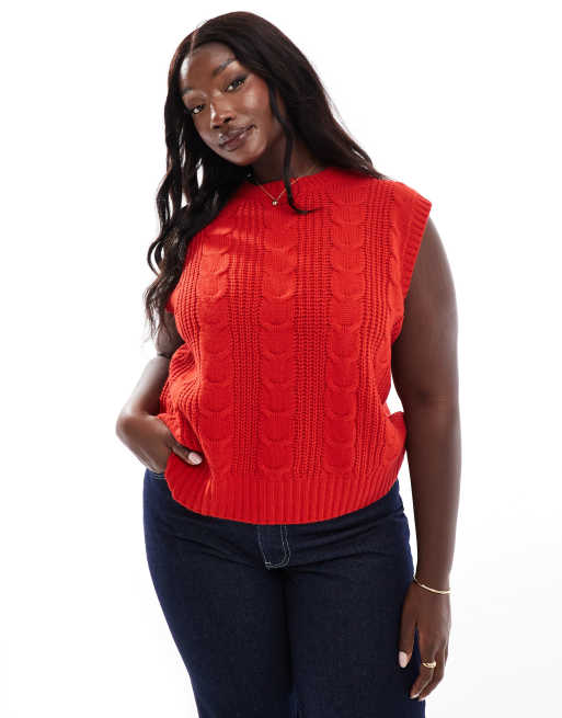 Yours cropped cable knit vest in red | ASOS