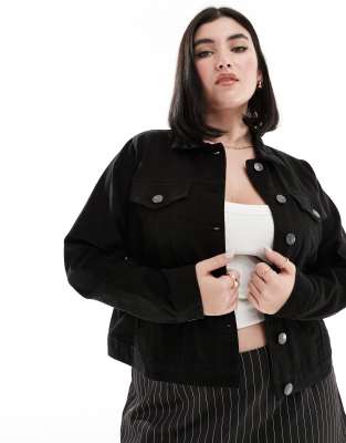 Yours Yours cropped denim jacket in black