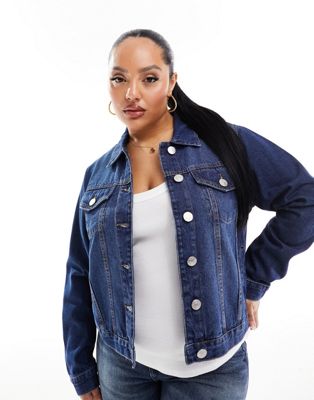Yours Cropped Denim Jacket In Mid Blue