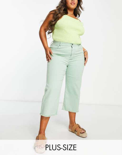 Yours - Cropped jeans met wijde pijpen in lichtgroen