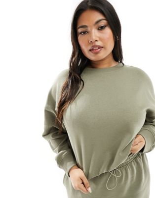 Yours cropped sweatshirt in khaki co-ord