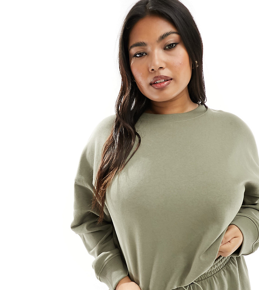 Yours Cropped Sweatshirt In Khaki - Part Of A Set-green