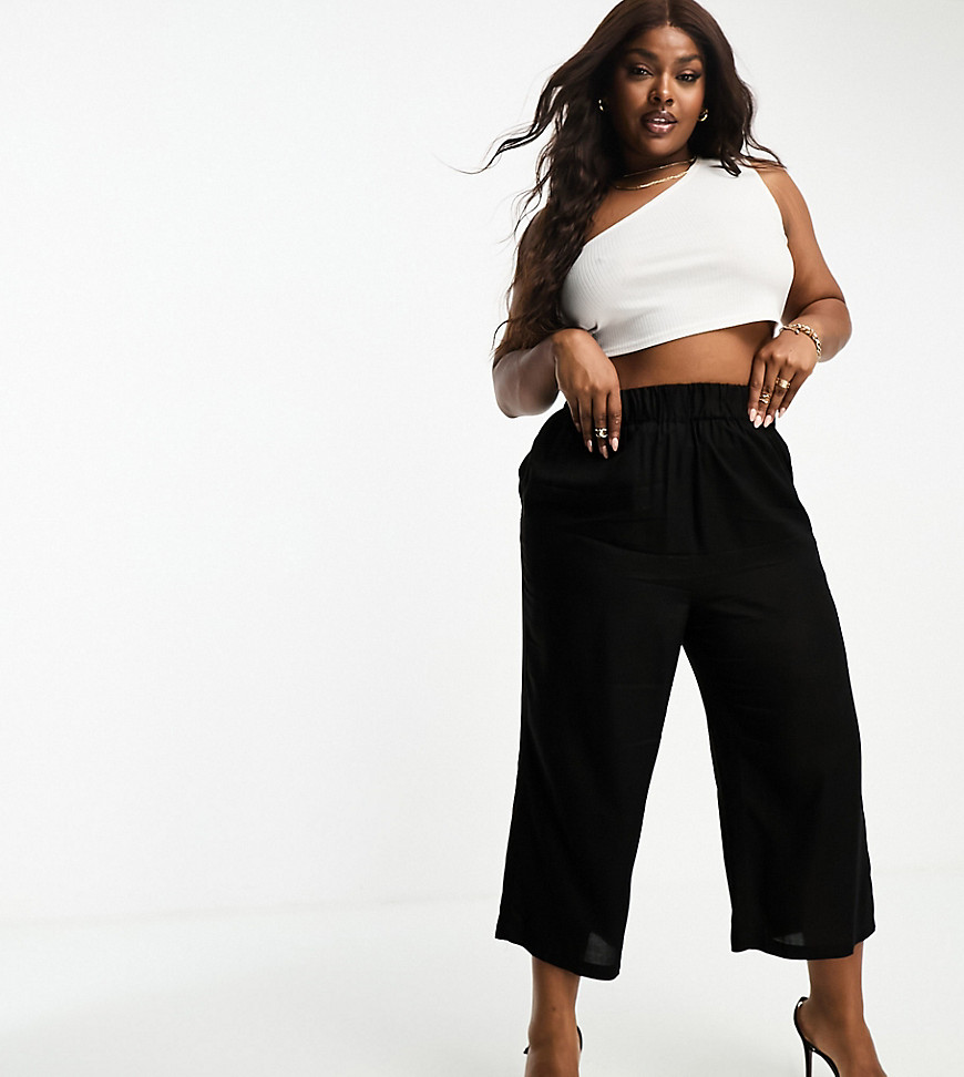 Yours Cropped Wide Leg Pants In Black