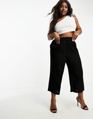 Yours cropped wide leg trousers in black