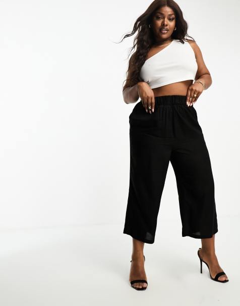 Yours cropped wide leg trousers in black - view 1