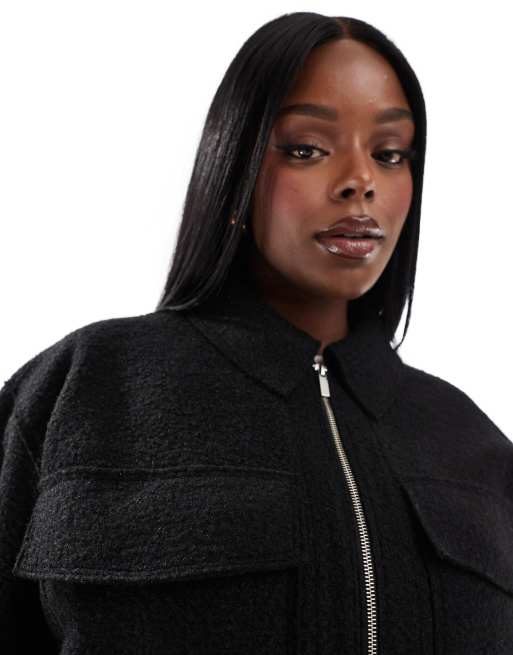 Yours cropped wool look shacket in black ASOS