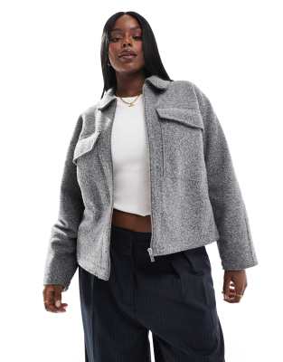 cropped wool shacket in gray