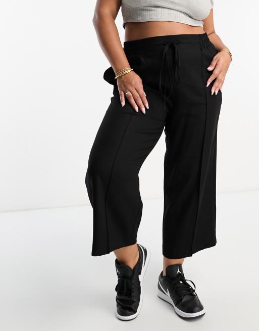 Yours - Culotte met linnenlook en wijde pijpen in zwart