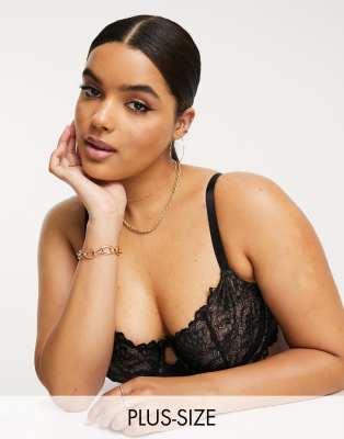 Yours cut out lace underwired bra in black