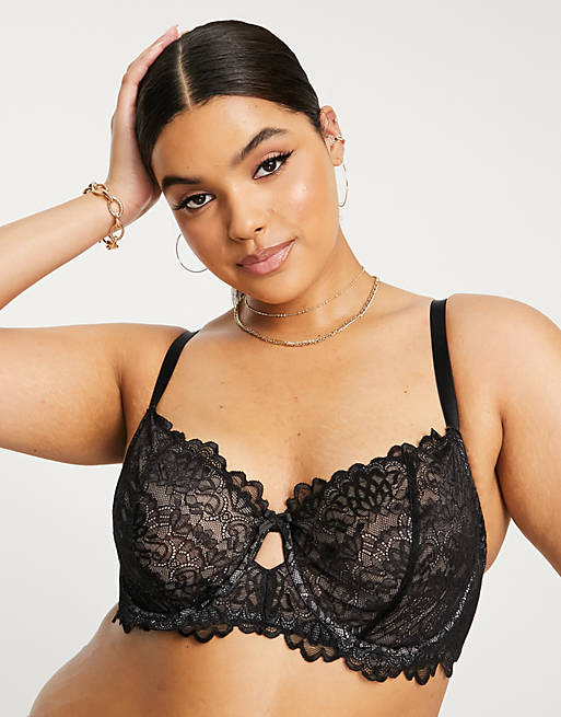 Yours cut out lace underwired bra in black