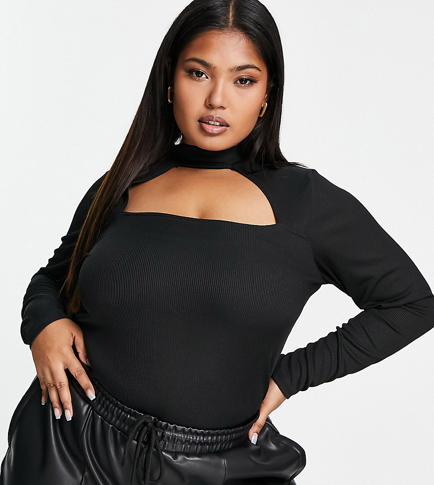 Yours cut out long sleeve body in black