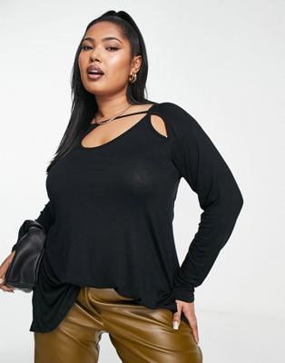 Yours cut out long sleeve top in black