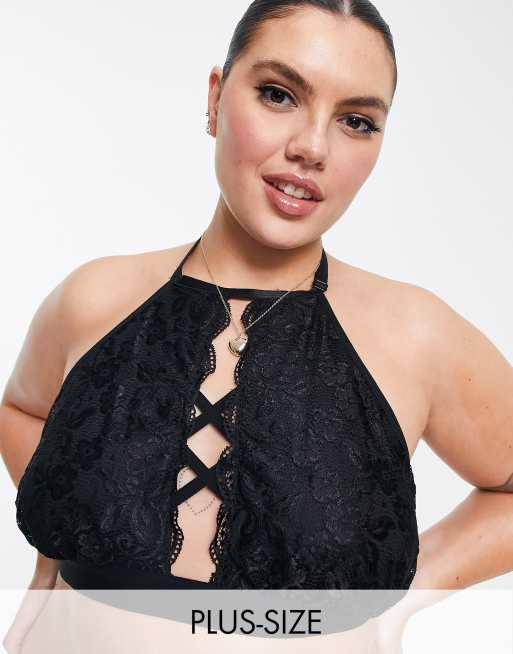 Yours – Czarna braletka koronkowa z dekoltem typu halter