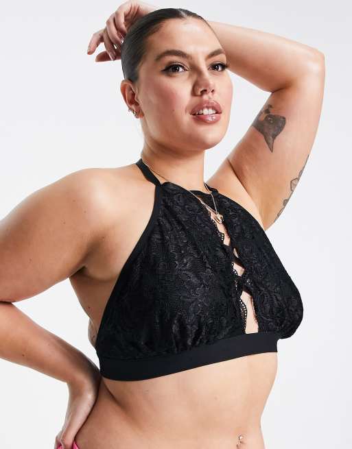 Yours – Czarna braletka koronkowa z dekoltem typu halter, 3 z 4