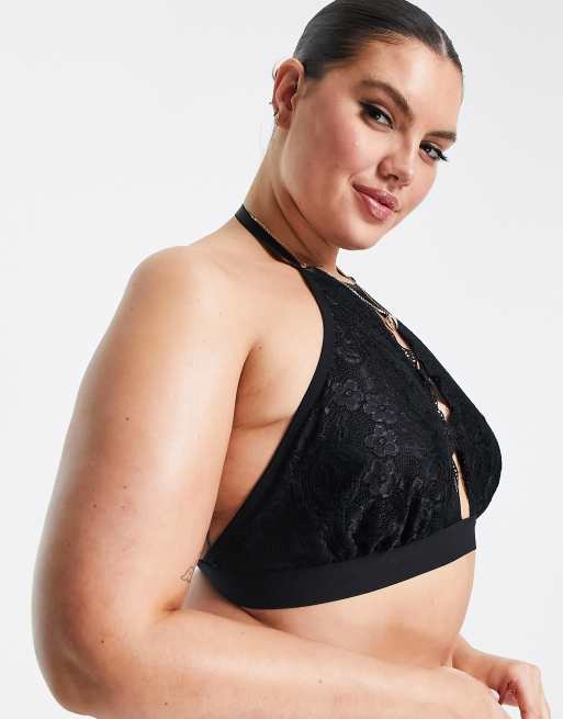 Yours – Czarna braletka koronkowa z dekoltem typu halter, 4 z 4