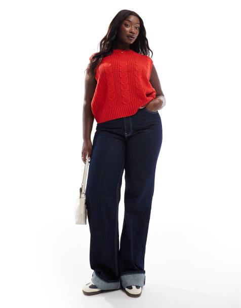 Yours cropped cable knit vest in red