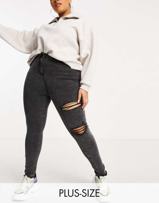 Yours - Dobbelt rip skinny jeans i sort syrevask