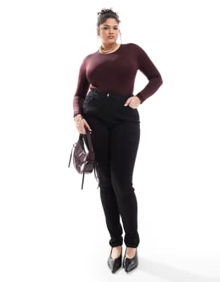 Yours - Eng geschnittene Jeans in Schwarz mit hoher Taille