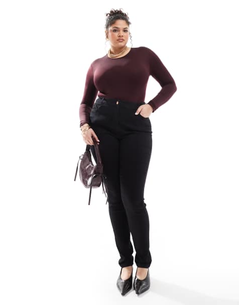 Yours – Eng geschnittene Jeans in Schwarz mit hoher Taille - view 1