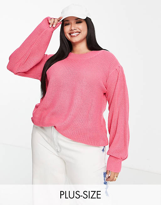  'Yours exclusive balloon sleeve jumper in pink 