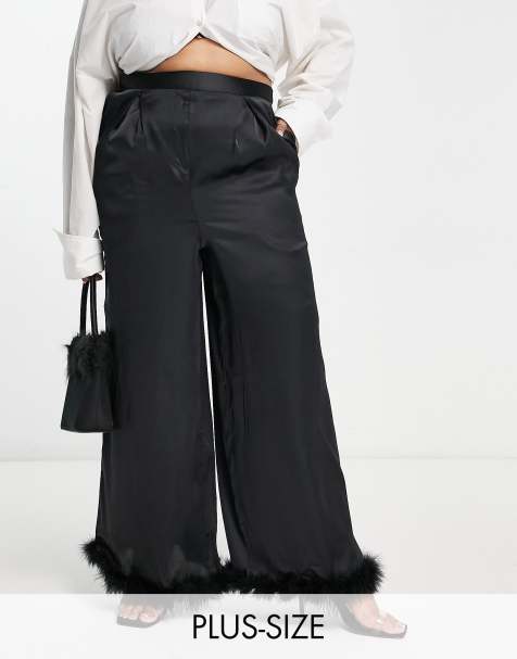 Lavish Alice Plus satin mix tailored flare pant in black