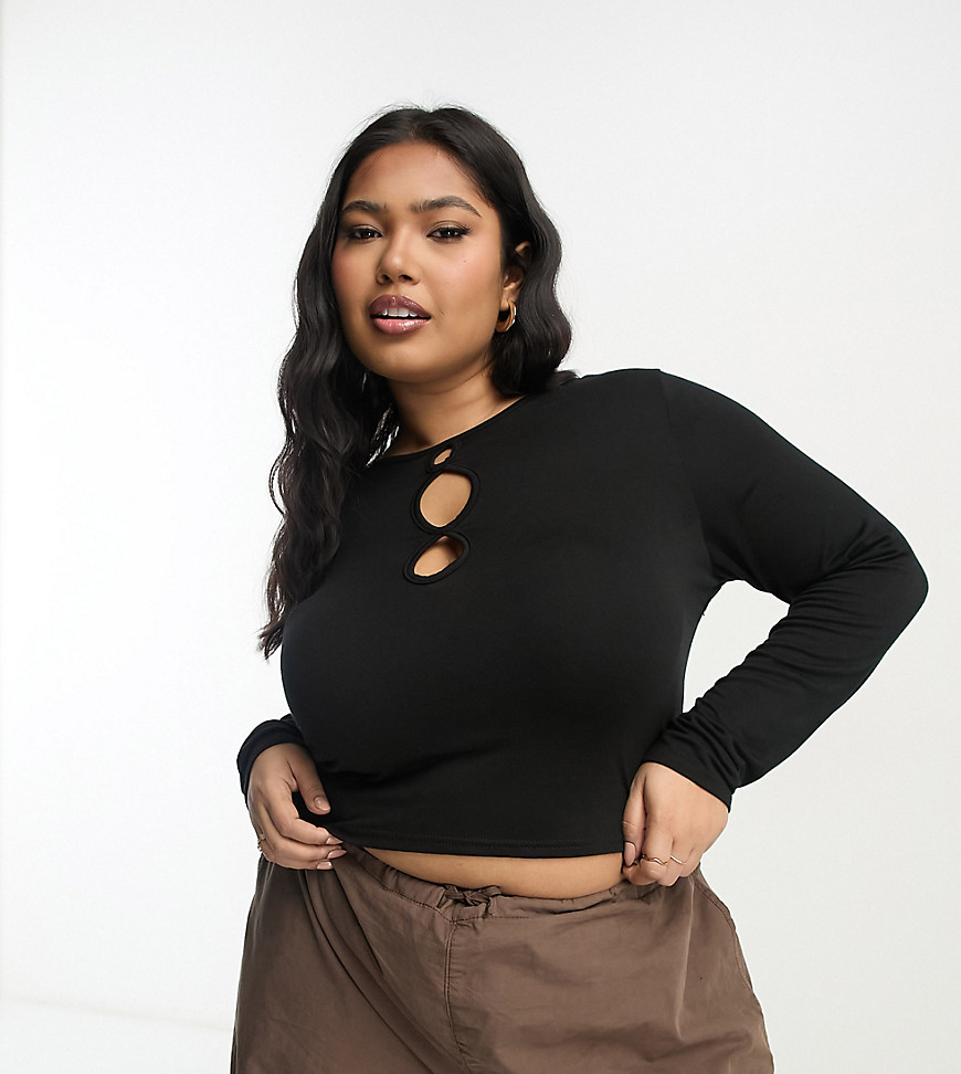 Yours Exclusive keyhole detail long sleeve top in black