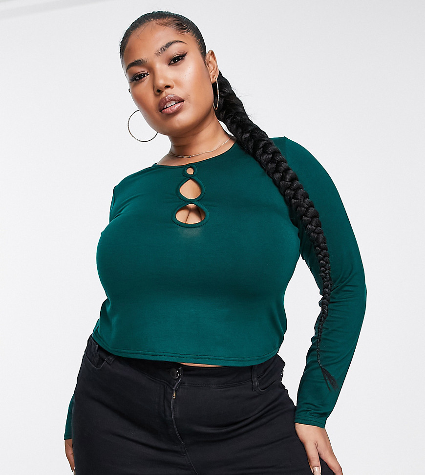 Yours Exclusive keyhole detail top in dark green