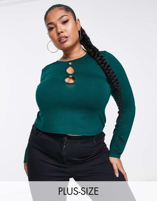 YOURS Plus Size Khaki Green Cut Out T-Shirt