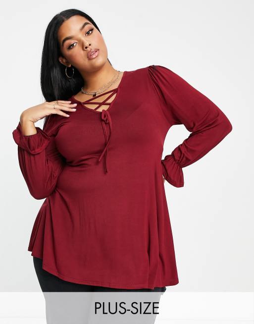 Burgundy lace top plus hot sale size