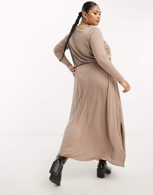 Tall Mocha Brown Long Sleeve Maxi Dress