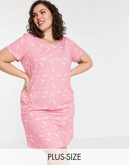 Yours Exclusive longline sleep t-shirt in pink flamingo print