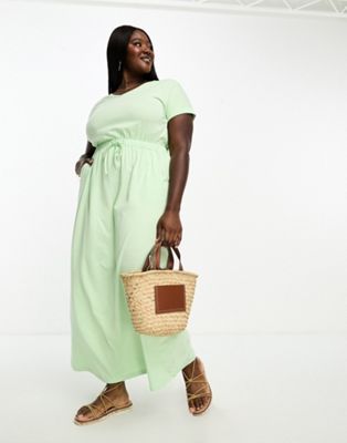 Yours Exclusive Maxi T-shirt Dress With Drawstring Waist In Sage Green