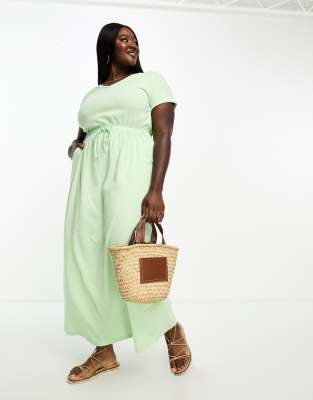 Yours Exclusive maxi t-shirt dress with drawstring waist in sage green