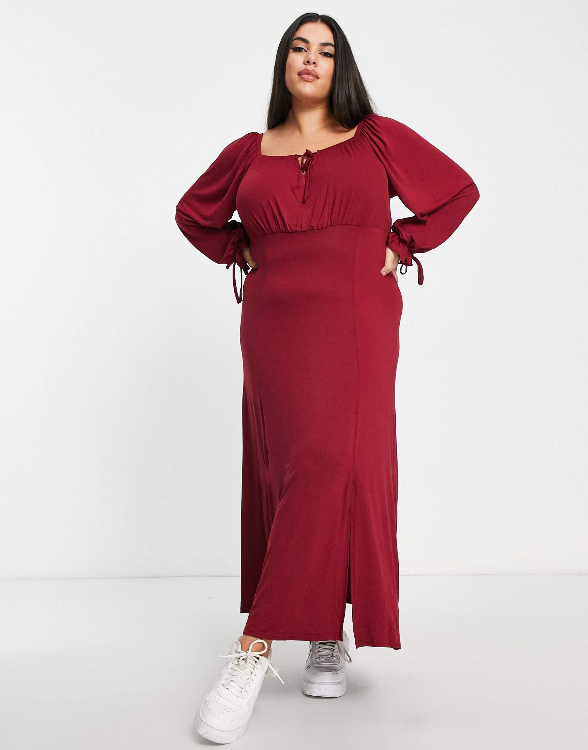 yours exclusive milkmaid midi dress in dark red