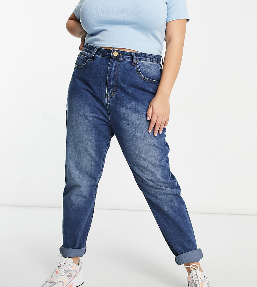Plus-size jeans by Yours Wear wash repeat High rise Belt loops Five pockets Sits on the ankle Relaxed tapered fit Cut loosely around the thigh with a narrow shape through the leg