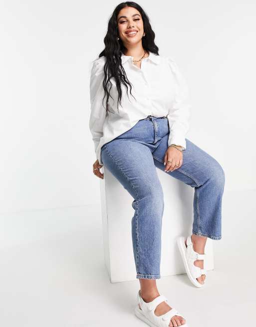 Yours Exclusive oversized collar shirt in white, 4 of 4