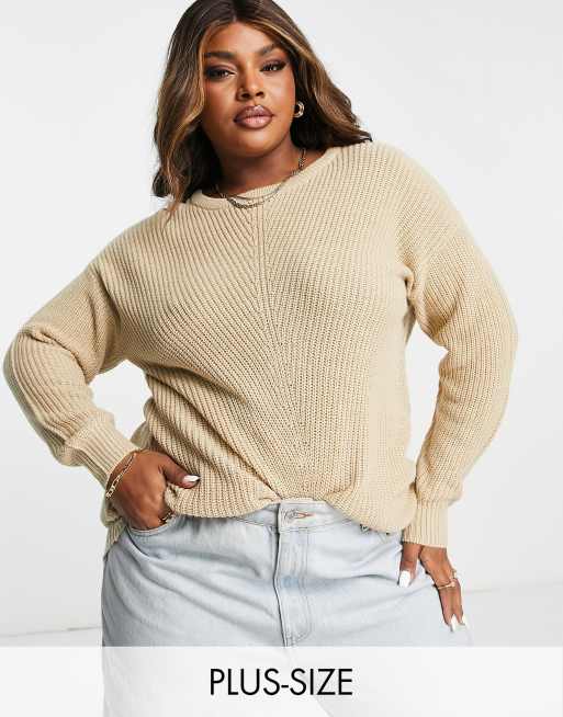 Yours - Exclusive - Pull col ras de cou - Avoine