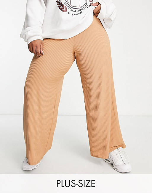 Yours Exclusive ribbed wide leg pants in camel