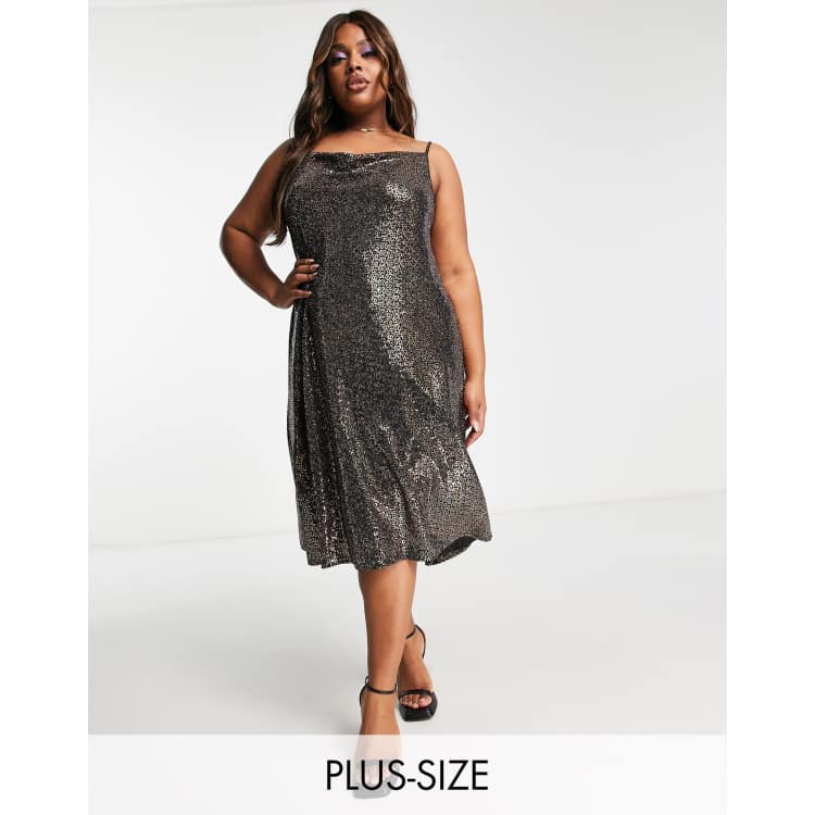 rose gold sequin slip dress Yours Exclusive cowl neck midi in Sleeve_Sleeveless