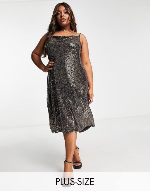 Gold sequin hotsell cowl neck dress