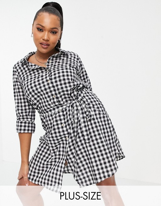 Yours Exclusive shirt dress in black & white check