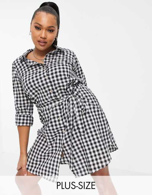 Plus size black store and white checkered dress