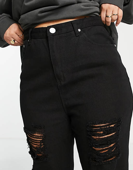 Women Yours Exclusive super ripped mom jeans in black 