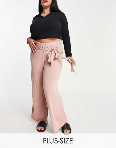 Yours Exclusive tie waist wide leg trousers in dusky pink - view 1