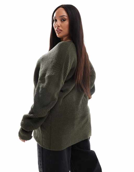 Yours Exclusive v-neck sweater in khaki