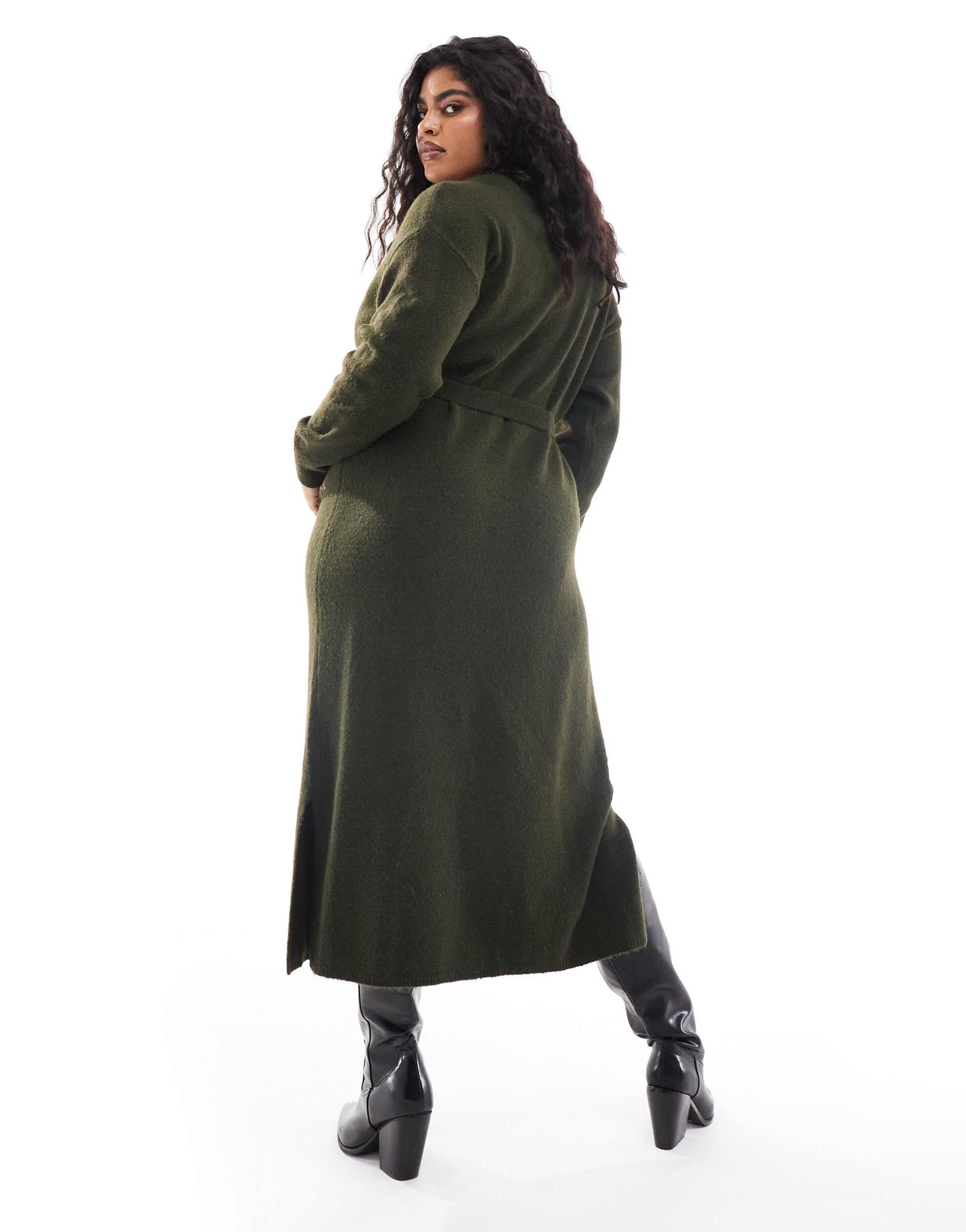 yours exclusive v-neck wrap knit midi dress in khaki