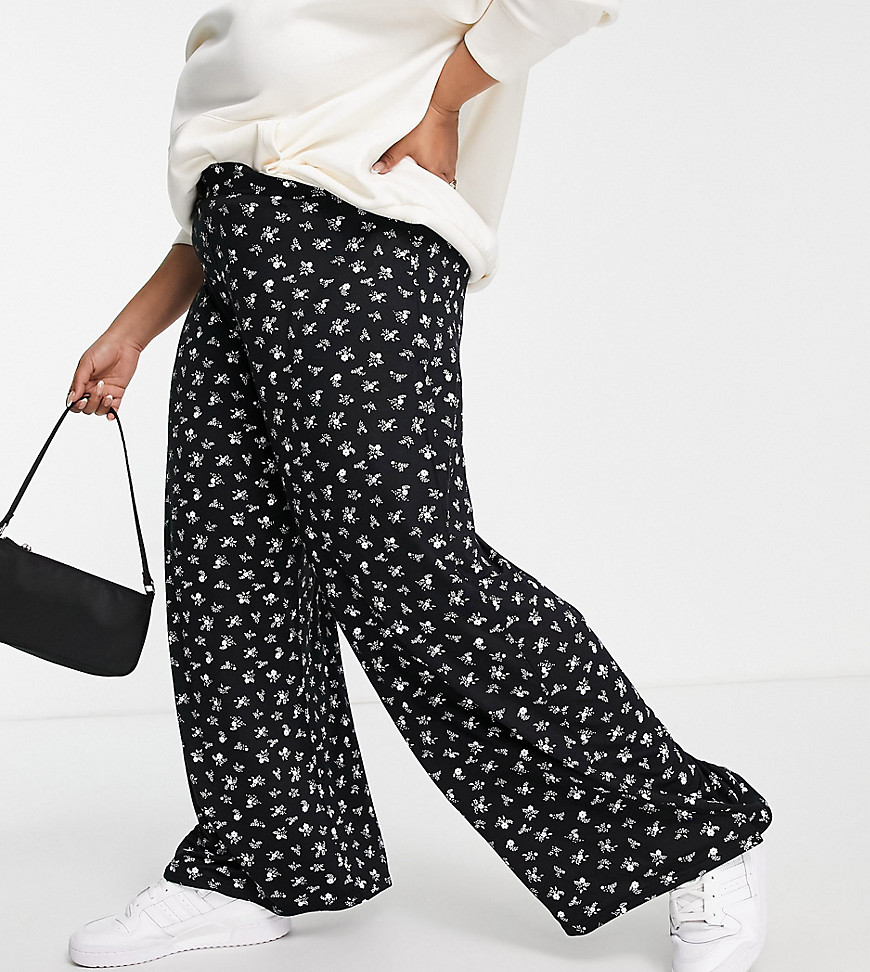Trousers by Yours Our kind of flowers High rise Elasticated waist Wide leg